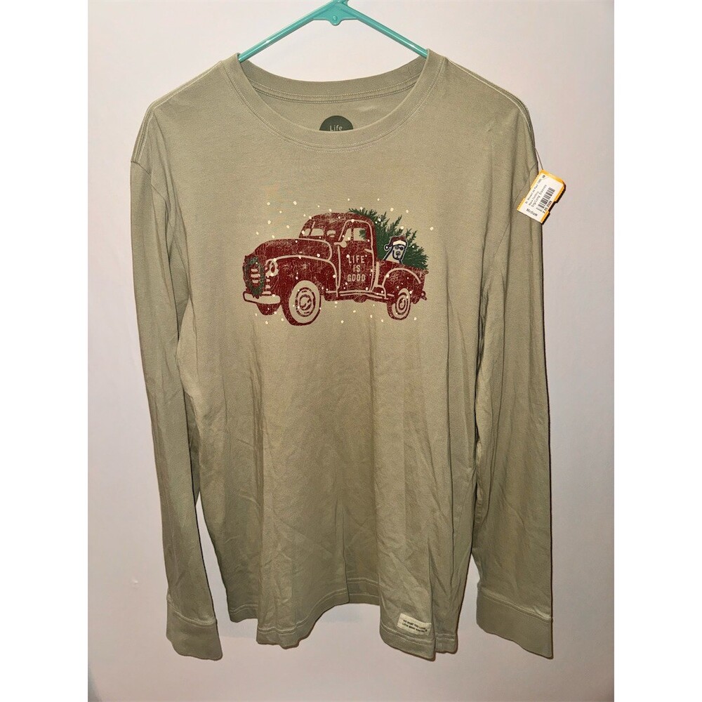 Life is Good Crusher Tee Men's Size M Sage Green Long Sleeve Christmas